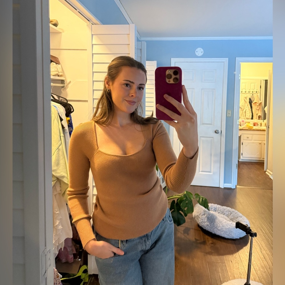 Elie Tahari Brown Ribbed Knit Top